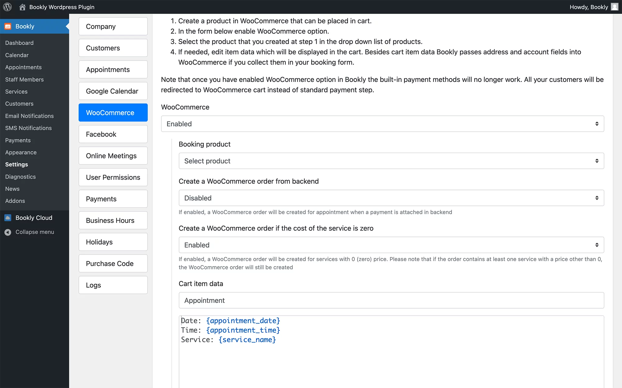 WooCommerce integration in Bookly