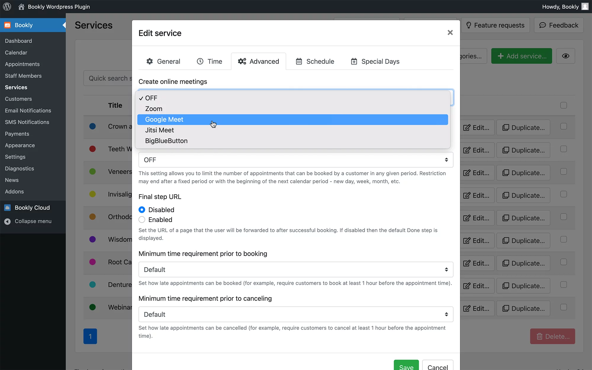 Zoom & Google Meet integration in Bookly PRO